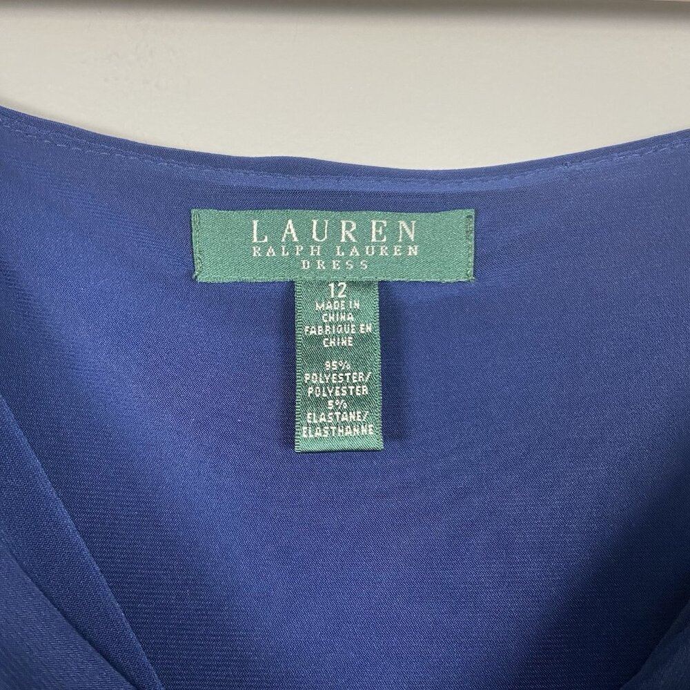 Lauren Ralph Lauren Sz 12 Dress Blue Cowl Neck Cocktail Elegant Office Stretch - Picture 3 of 10